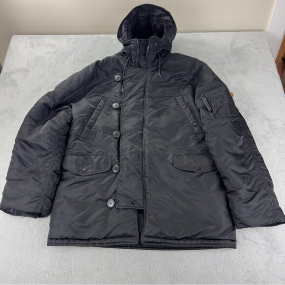 Alpha Industries Men's Size Medium N-3B Extreme Cold Weather Black Parka - Picture 10 of 13